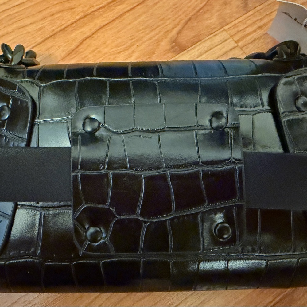 NWT Aldo Faux Black Croc / Crossbody 35“ Belt Goth Punk Bag Glam Y2k whimsygoth - Picture 4 of 9